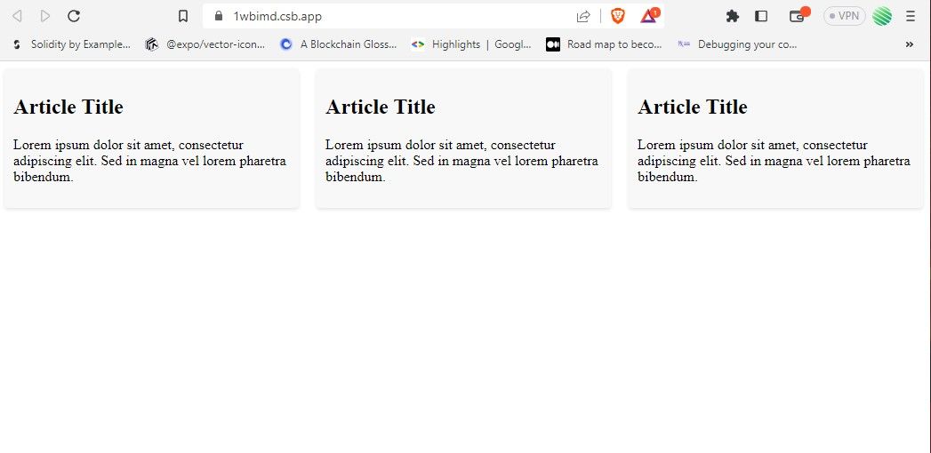 3 kolom CSS disejajarkan secara horizontal dengan teks HTML di dalamnya