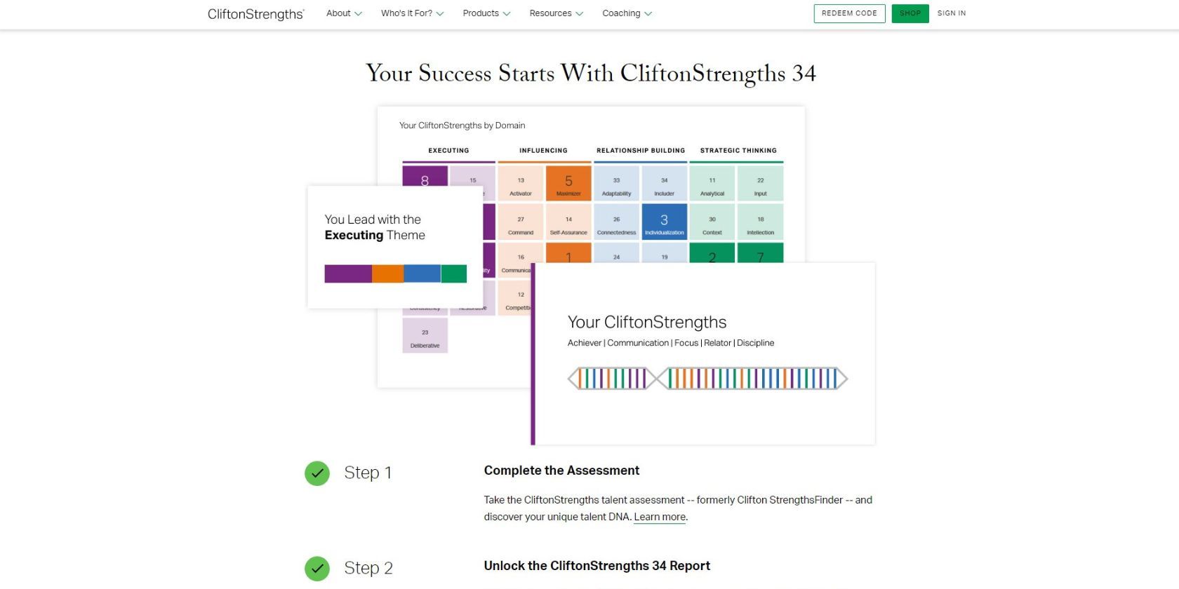 اسکرین شات وب سایت CliftonStrengths