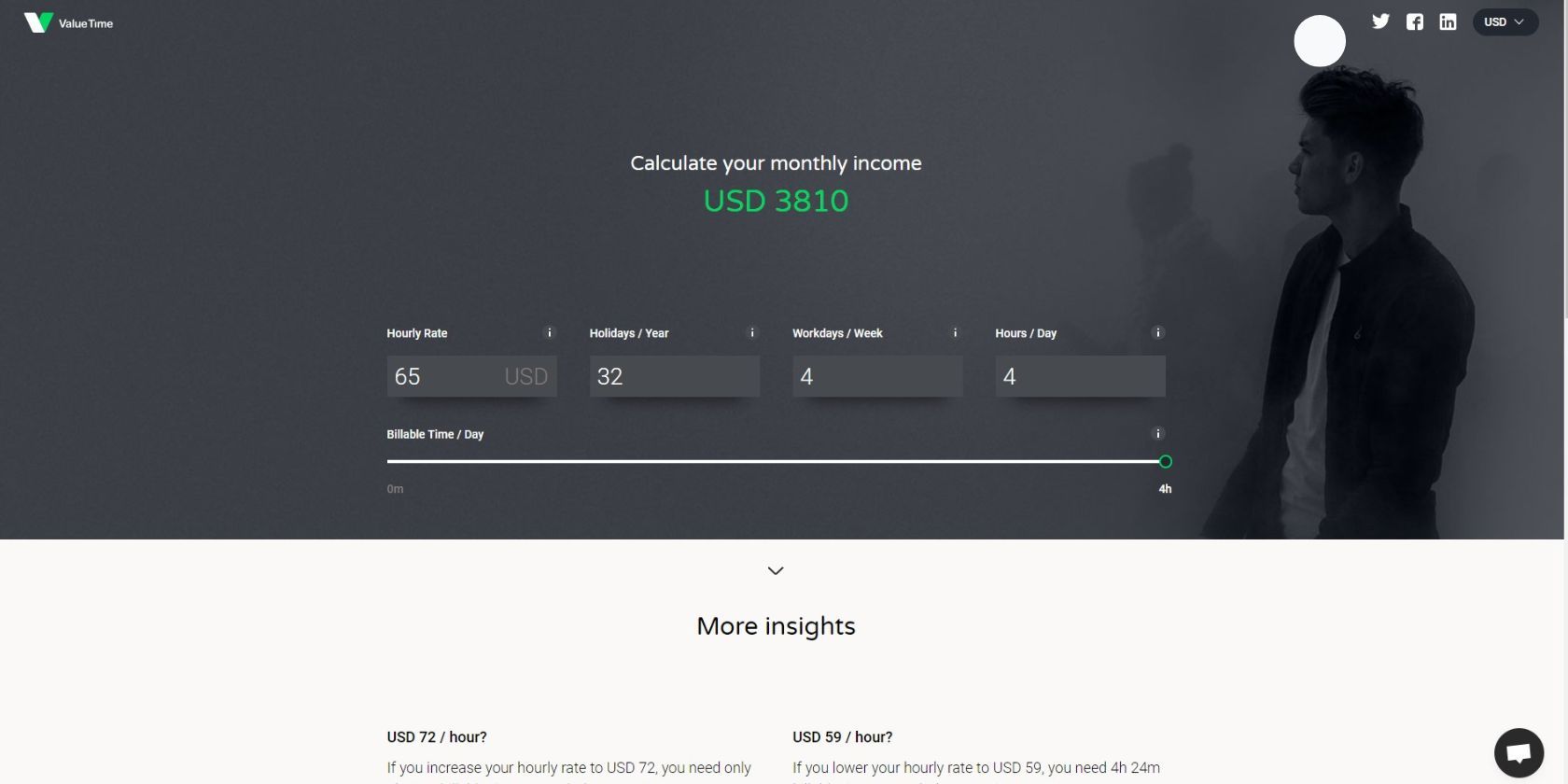 ValueTime Monthly Income Calculator for freelancers