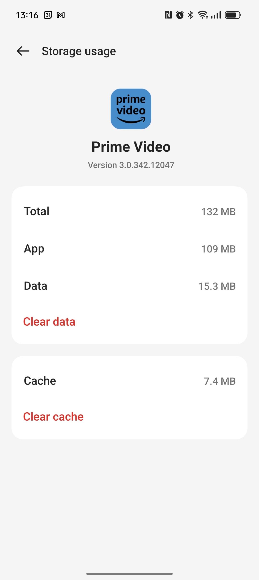 Amazon Prime Video Android app storage