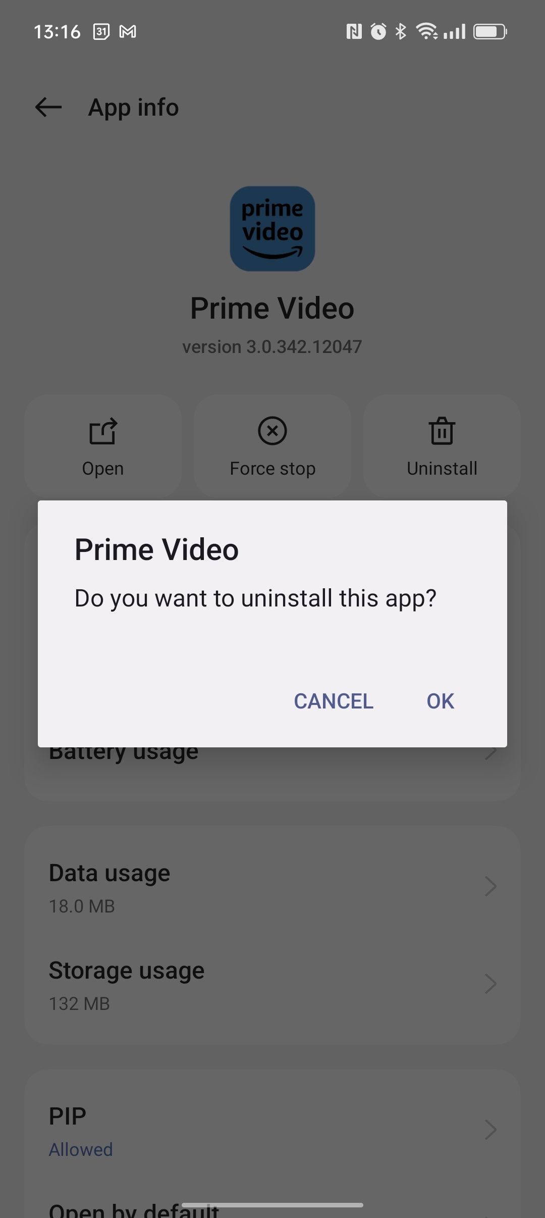 Uninstall Prime Video on Android
