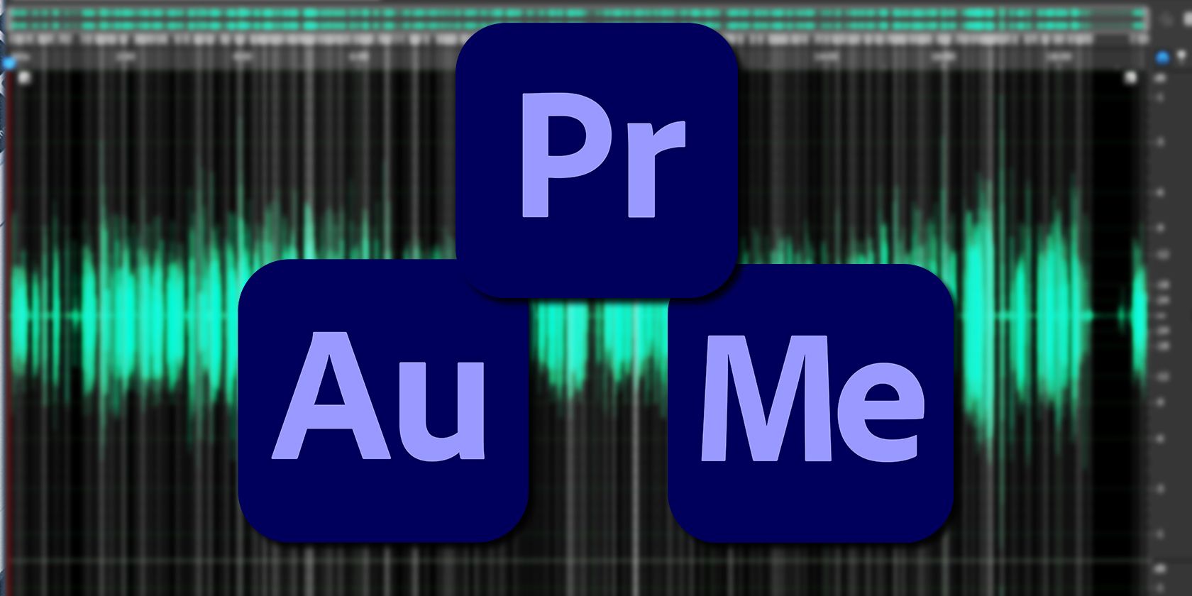 Adobe software icons in front of an audio waveform