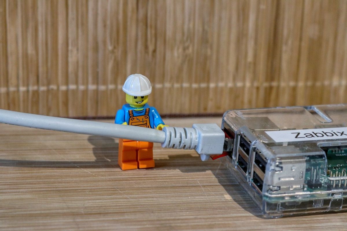 Lego man and network cable