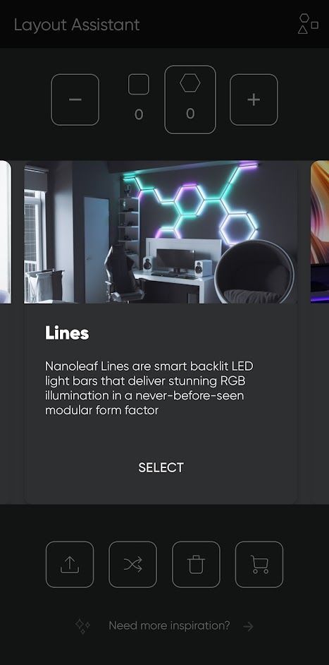دستیار چیدمان برنامه Nanoleaf محصول را انتخاب کنید