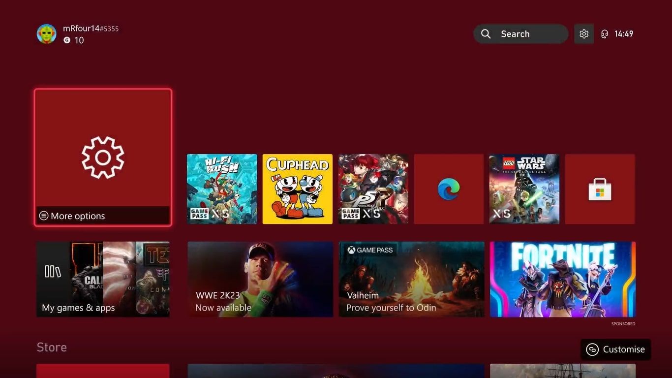 A screenshot of the Xbox Series X home screen 