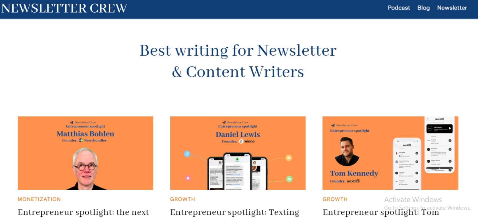 Newslettercrew  webpage screenshot