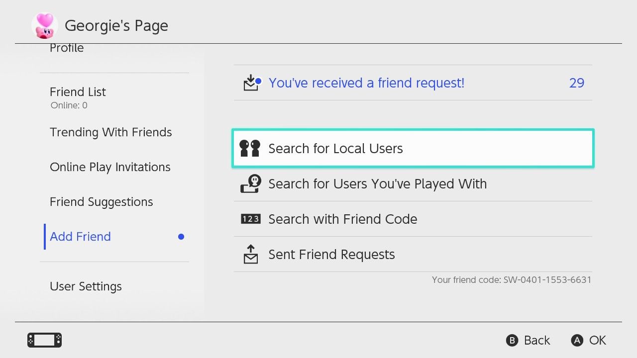 nintendo switch search for local users