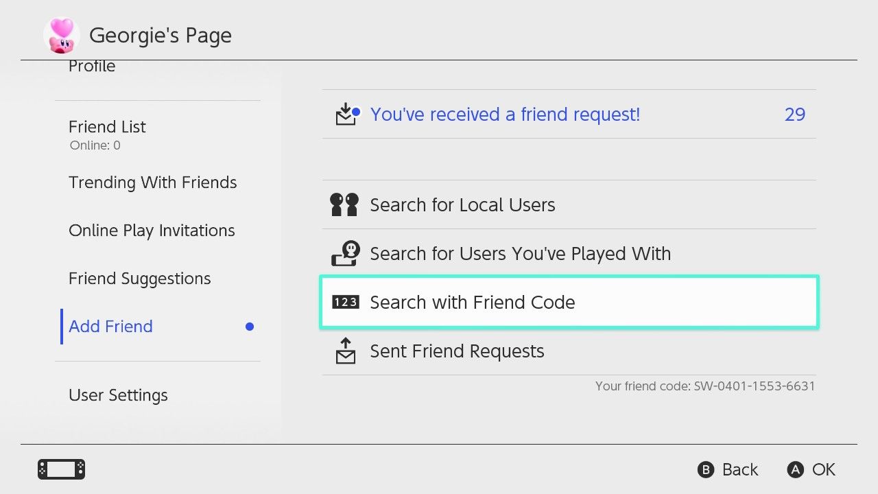 nintendo switch search with friend code