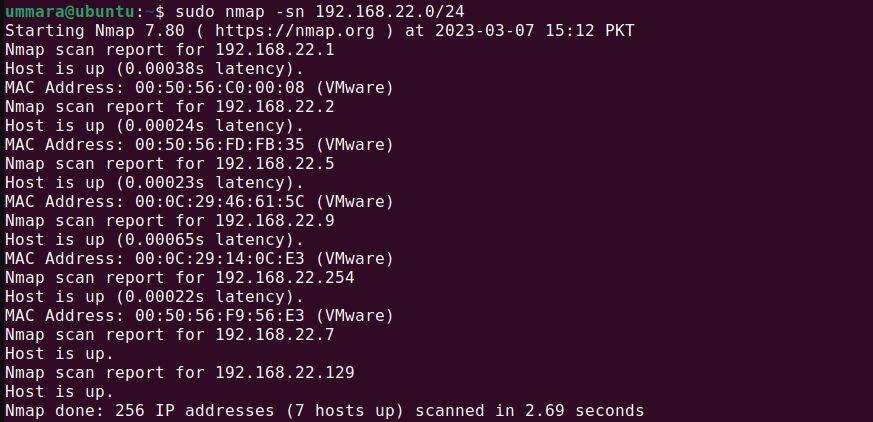 nmap host scan for ip addresses