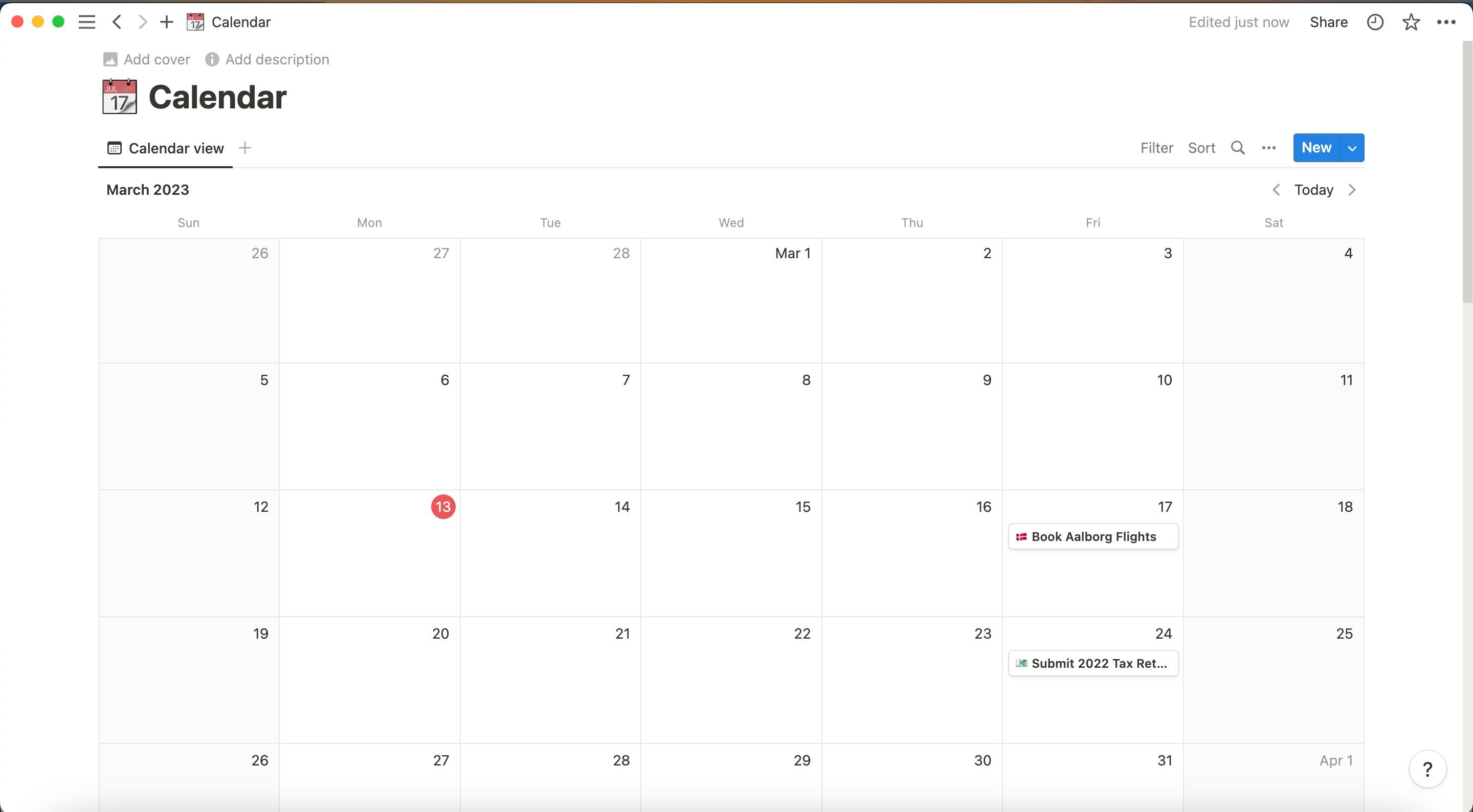 Notion Calendar Template Screenshot