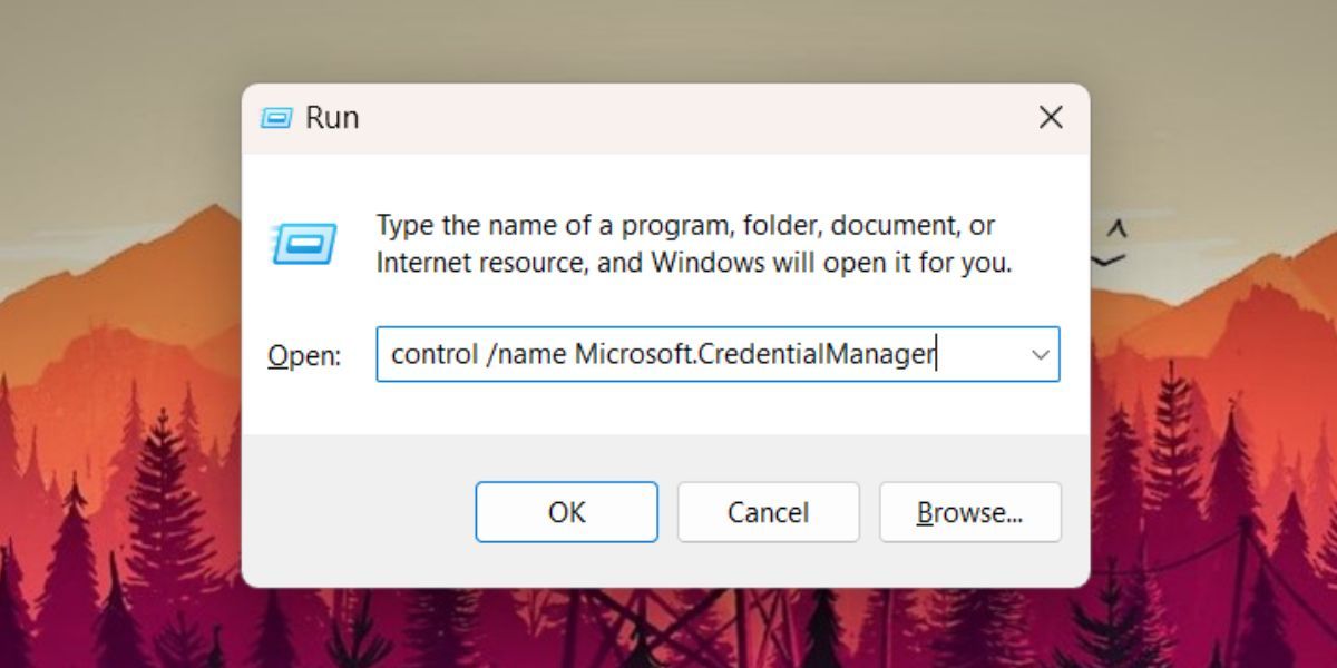 Credentials Manager را با استفاده از Run Command Box باز کنید