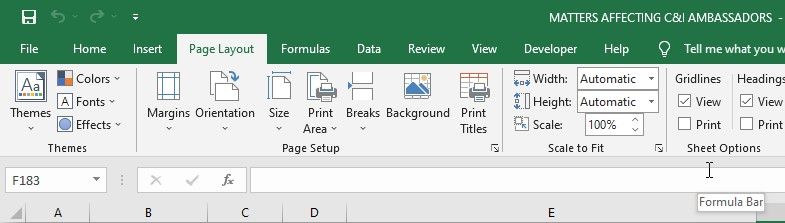 Page Layout Group Under the Page Layout Tab in Excel