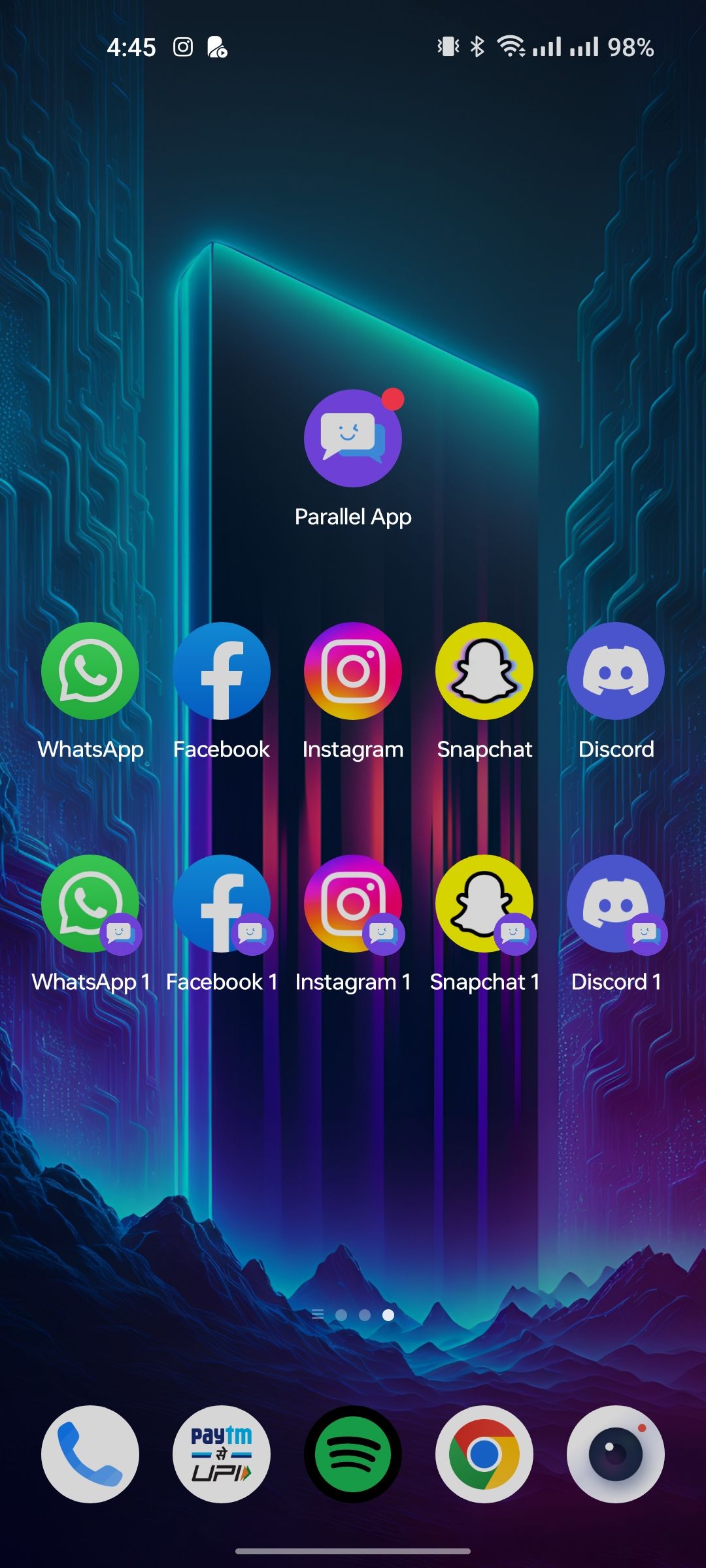 Parallel App shortcuts of social media apps on the home screen
