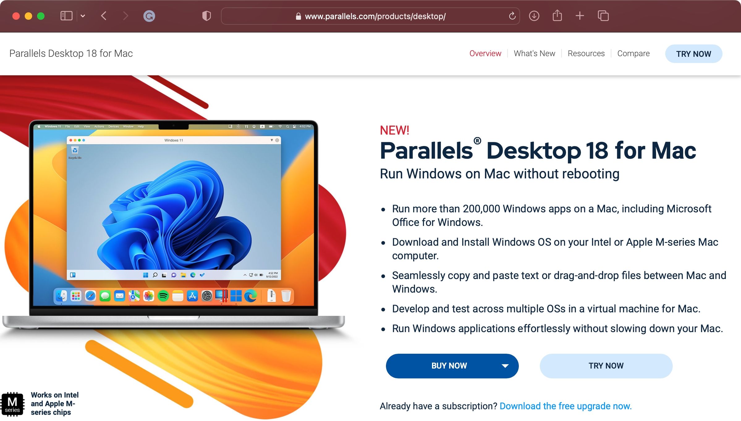 Situs web Parallels Desktop 18