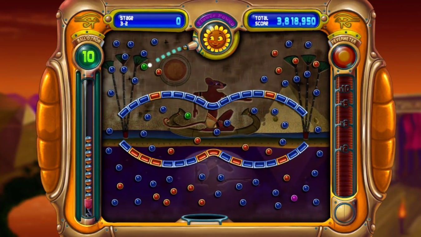 A screenshot taken on Xbox Series X of gameplay for Peggle 