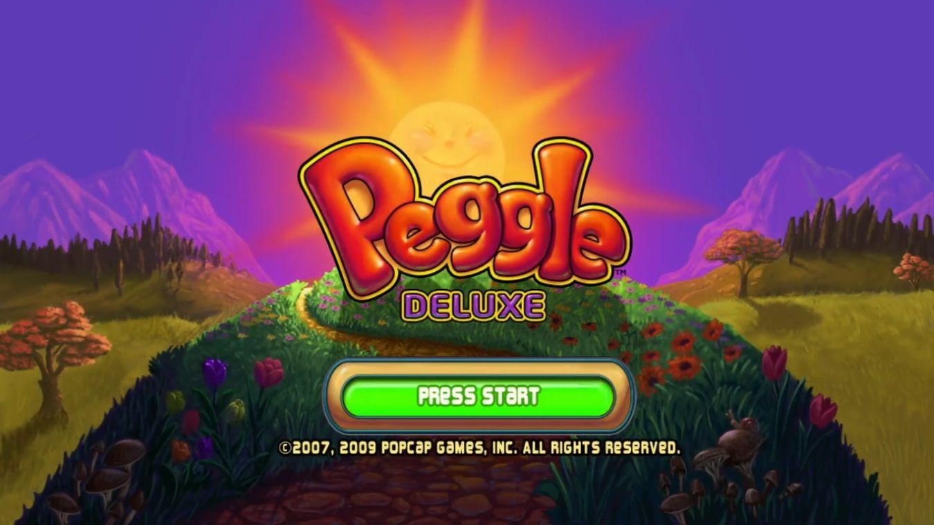A screenshot taken on Xbox Series X of the title screen for Peggle 