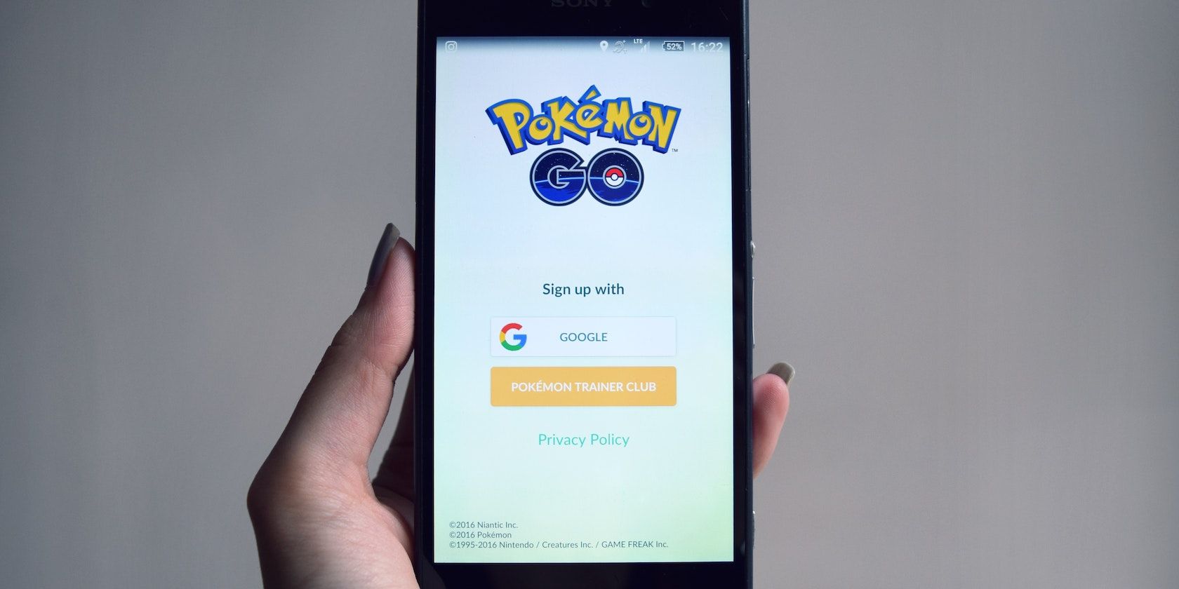 Android's Pokémon Go's sign up page