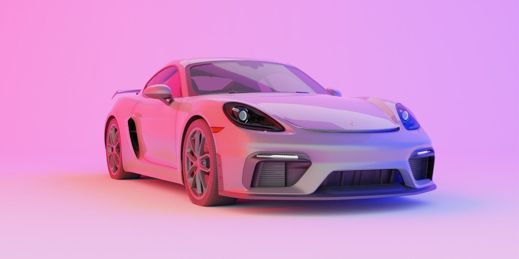 Digital 3D model of pink sports car in pink 3D environment
