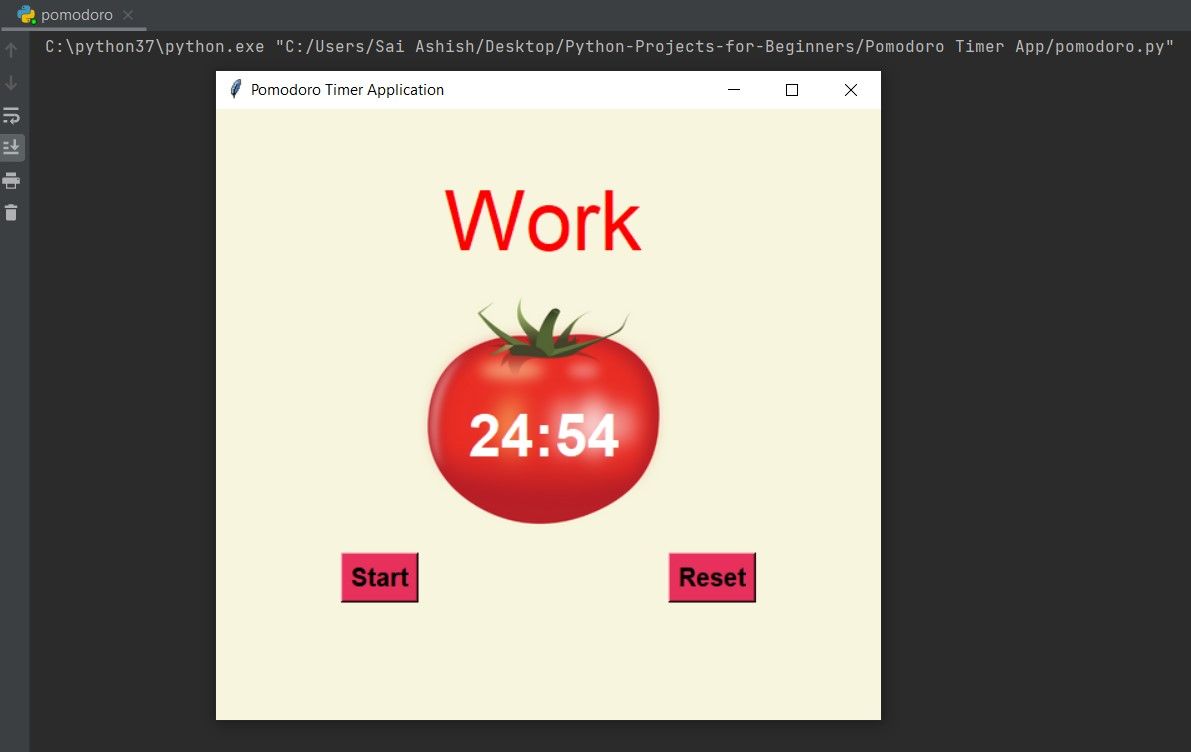 Pomodoro Timer App Work Screen