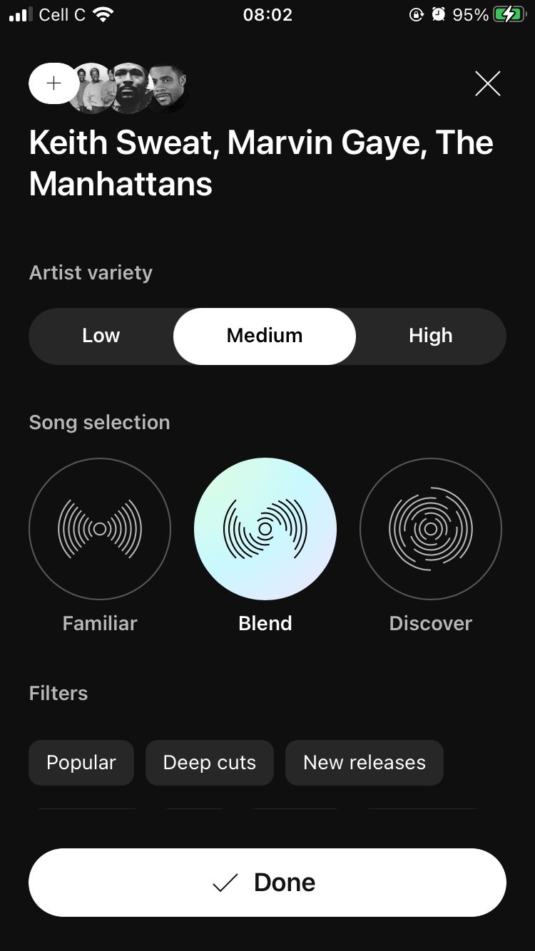 preferences section in YouTube Music radio creation process on mobile