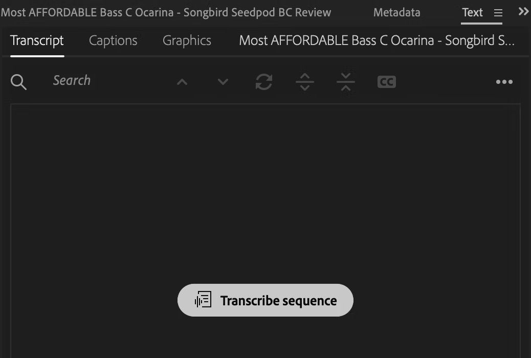 Premiere Pro Transcript tab Transcribe Sequence button