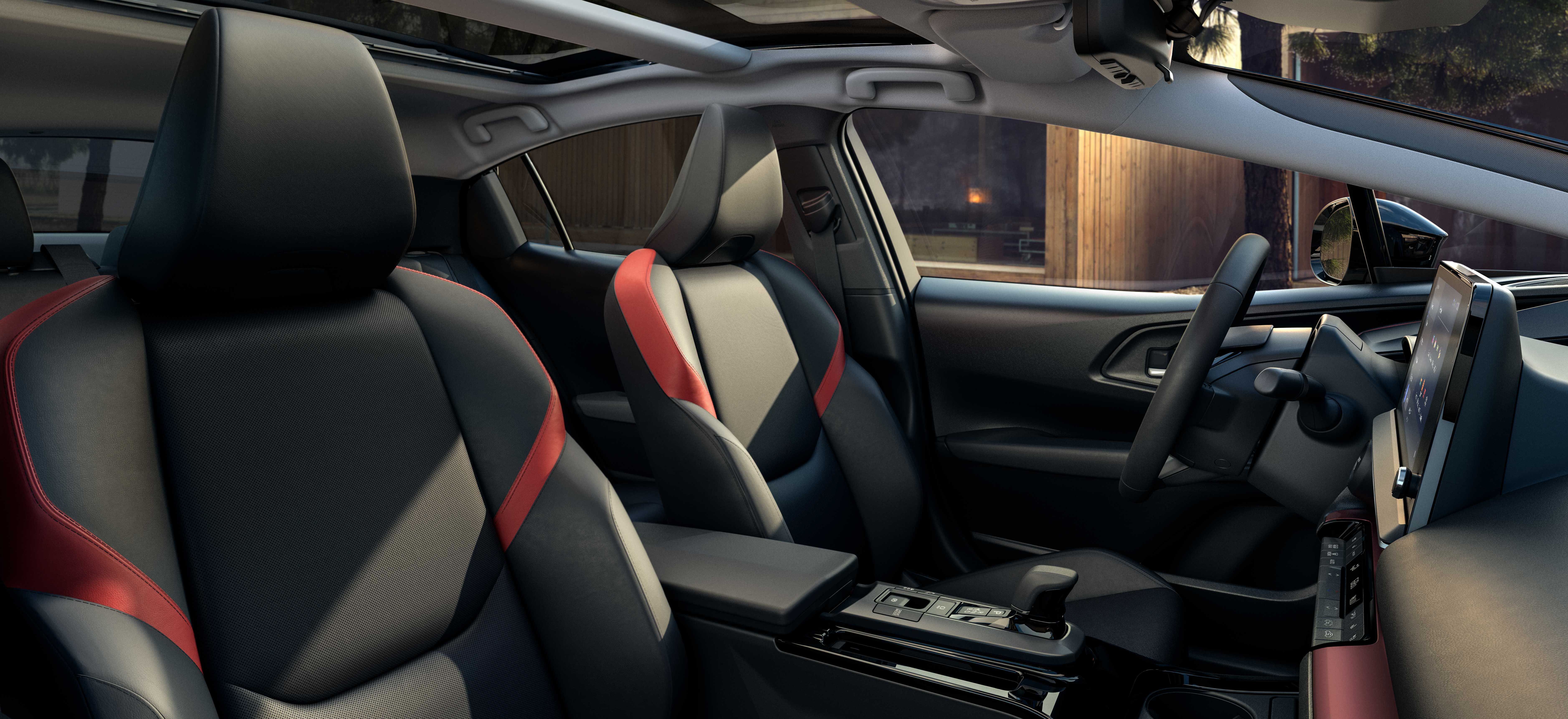 red and black interior of 2023 Prius Prime
