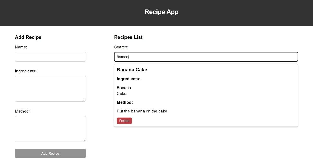 Recipe book with search results