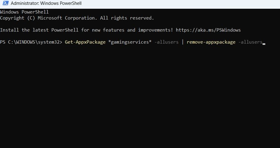 Remove Gaming Services command in PowerShell