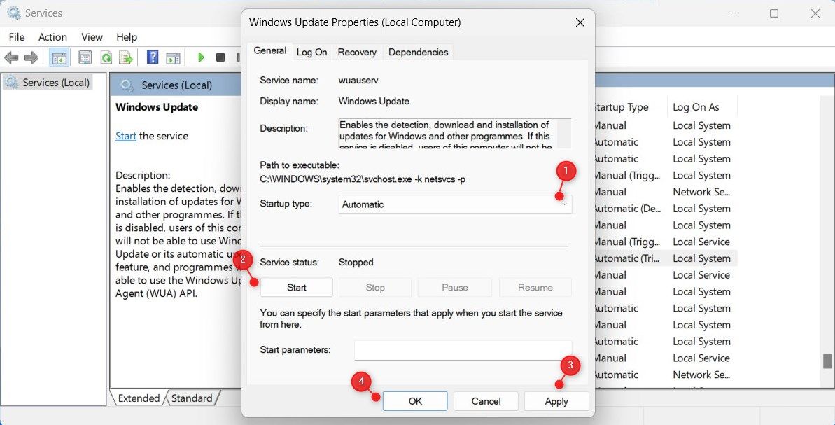 سرویس Windows Update را مجددا راه اندازی کنید
