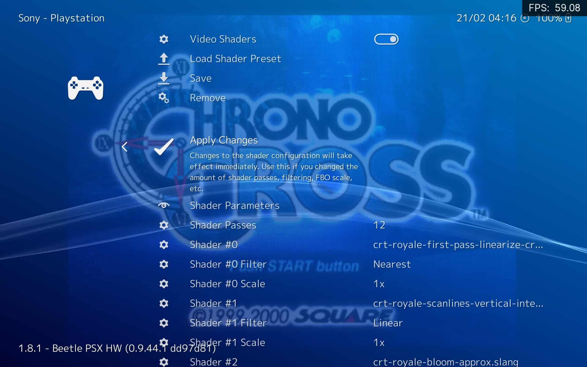 Retroarch Active Game Menu Shaders Apply Changes