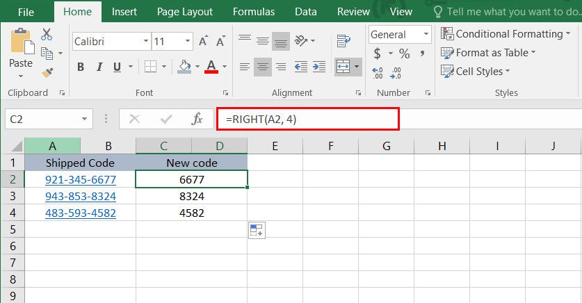 fungsi KANAN di Excel