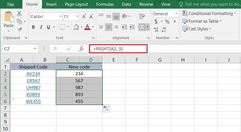 fungsi KANAN di Excel