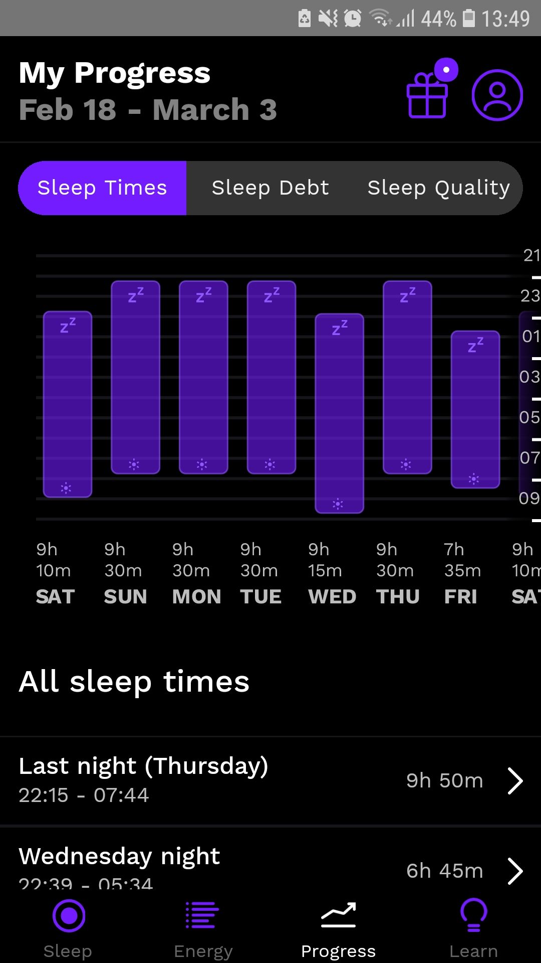 Rise progress circadian rhythm sleeping mobile app