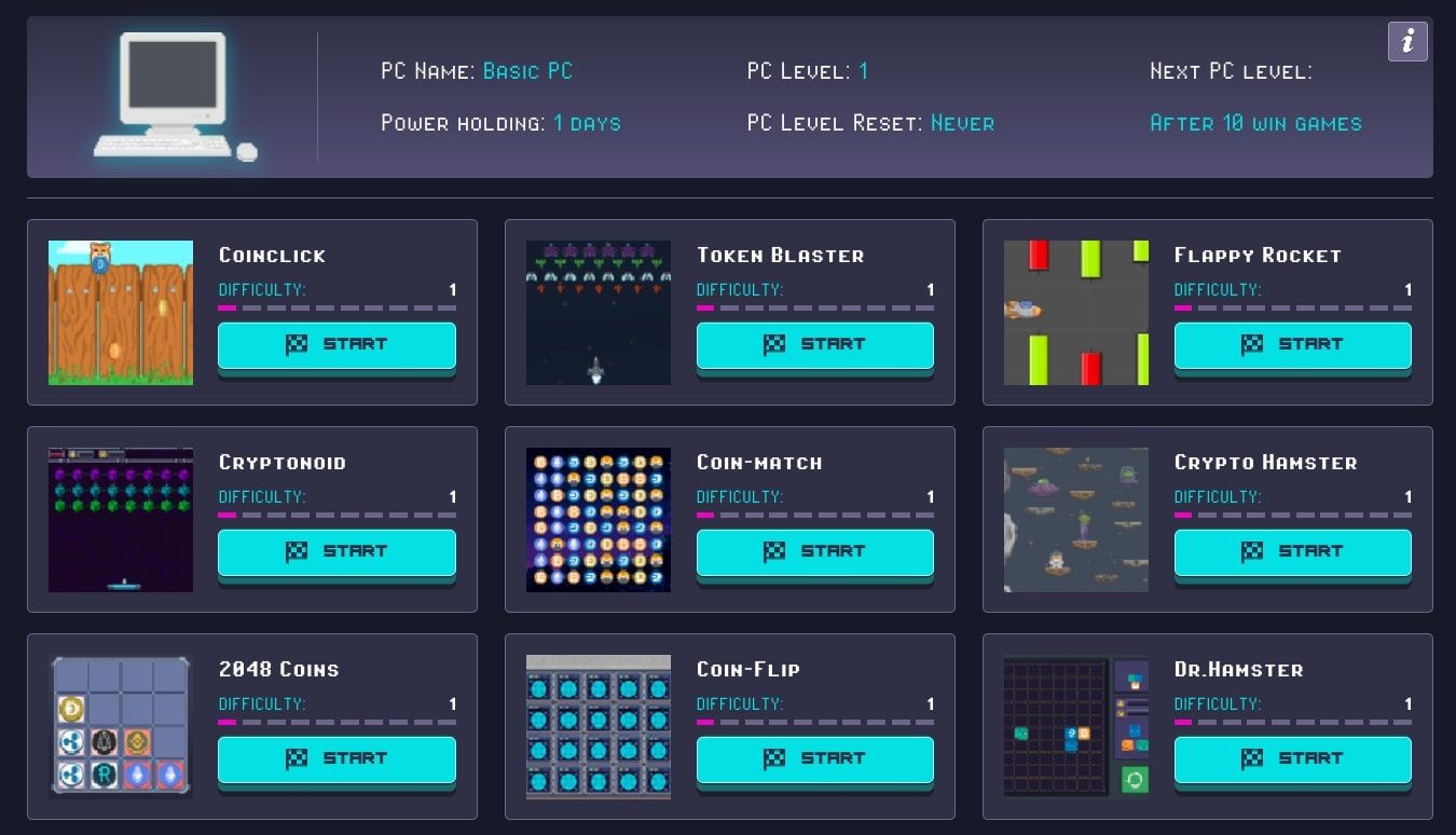 rollercoin games list screenshot