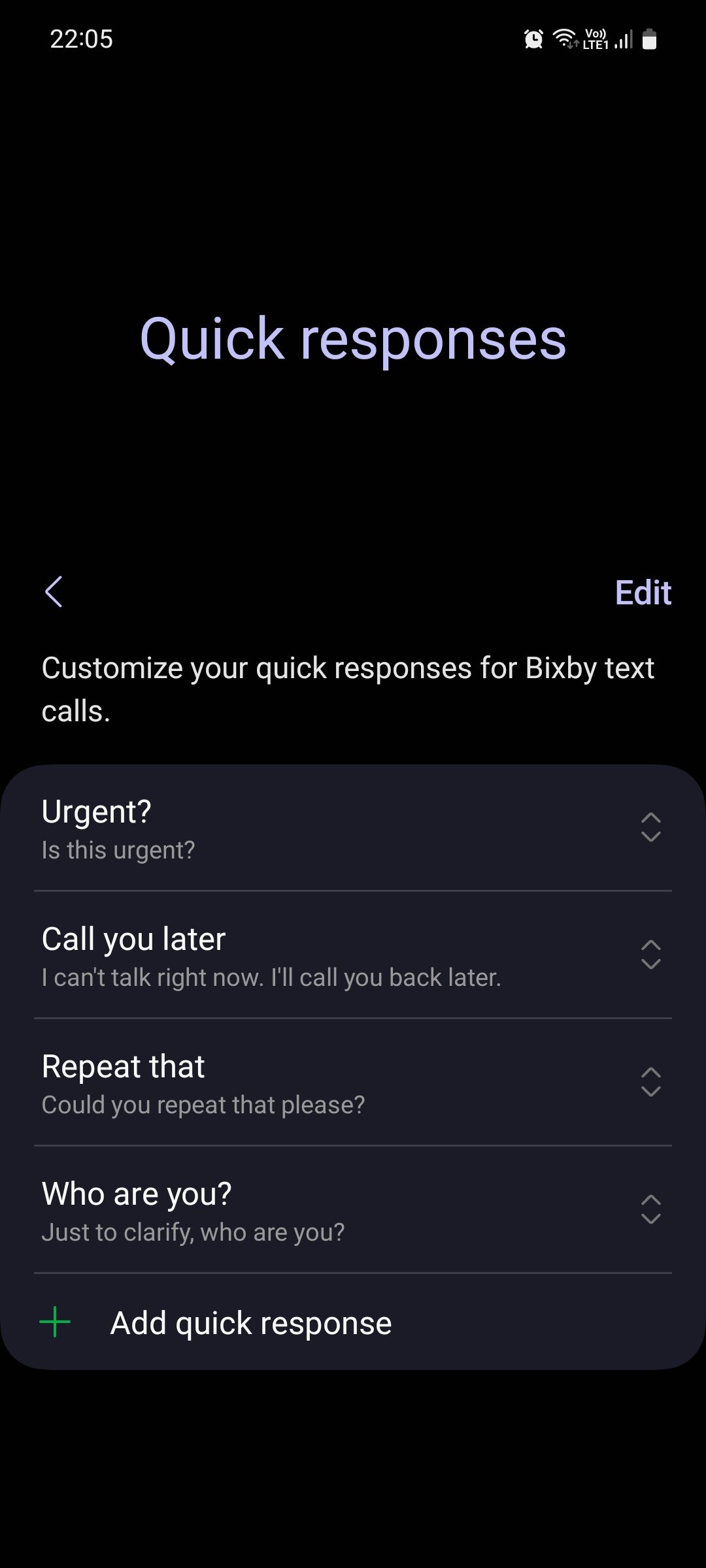 Samsung Bixby Text Call add quick responses