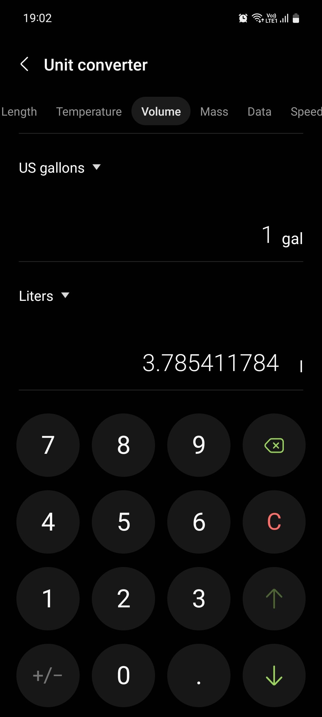Samsung Calculator Unit converter for Volume