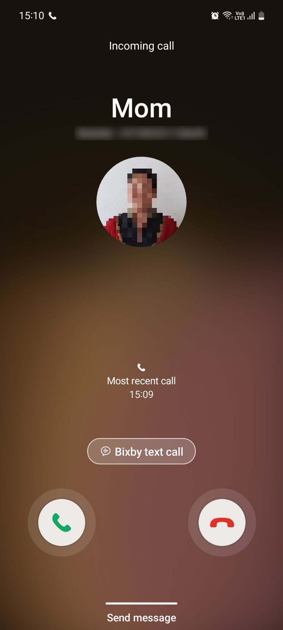 Samsung Call Screen with Bixby Text Call button