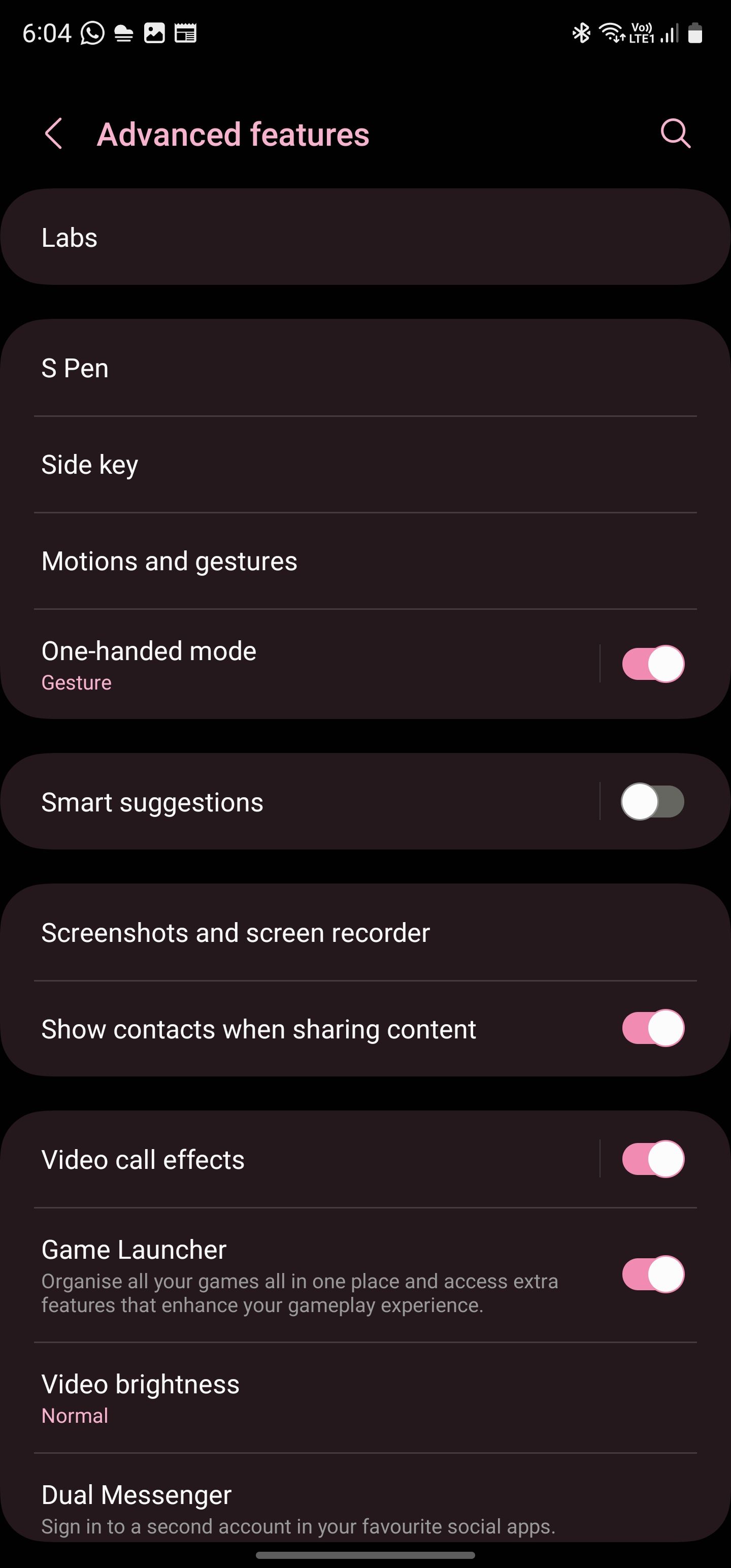 Advanced Features menu in Samsung Galaxy S23