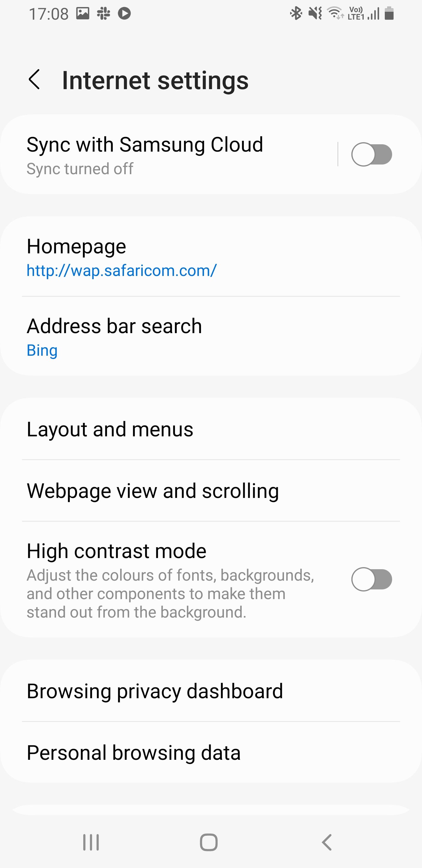 Samsung internet settings menu
