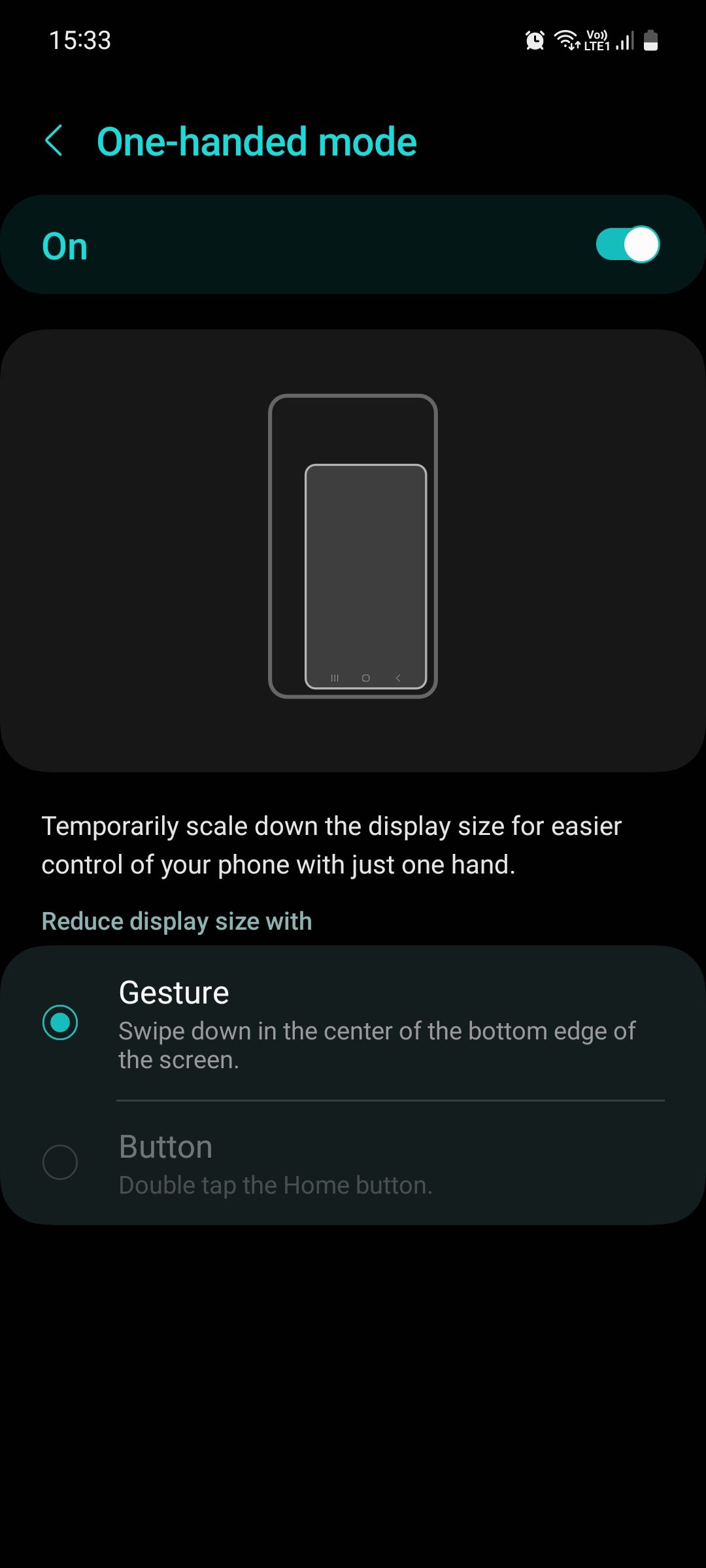 Samsung One-handed mode menu