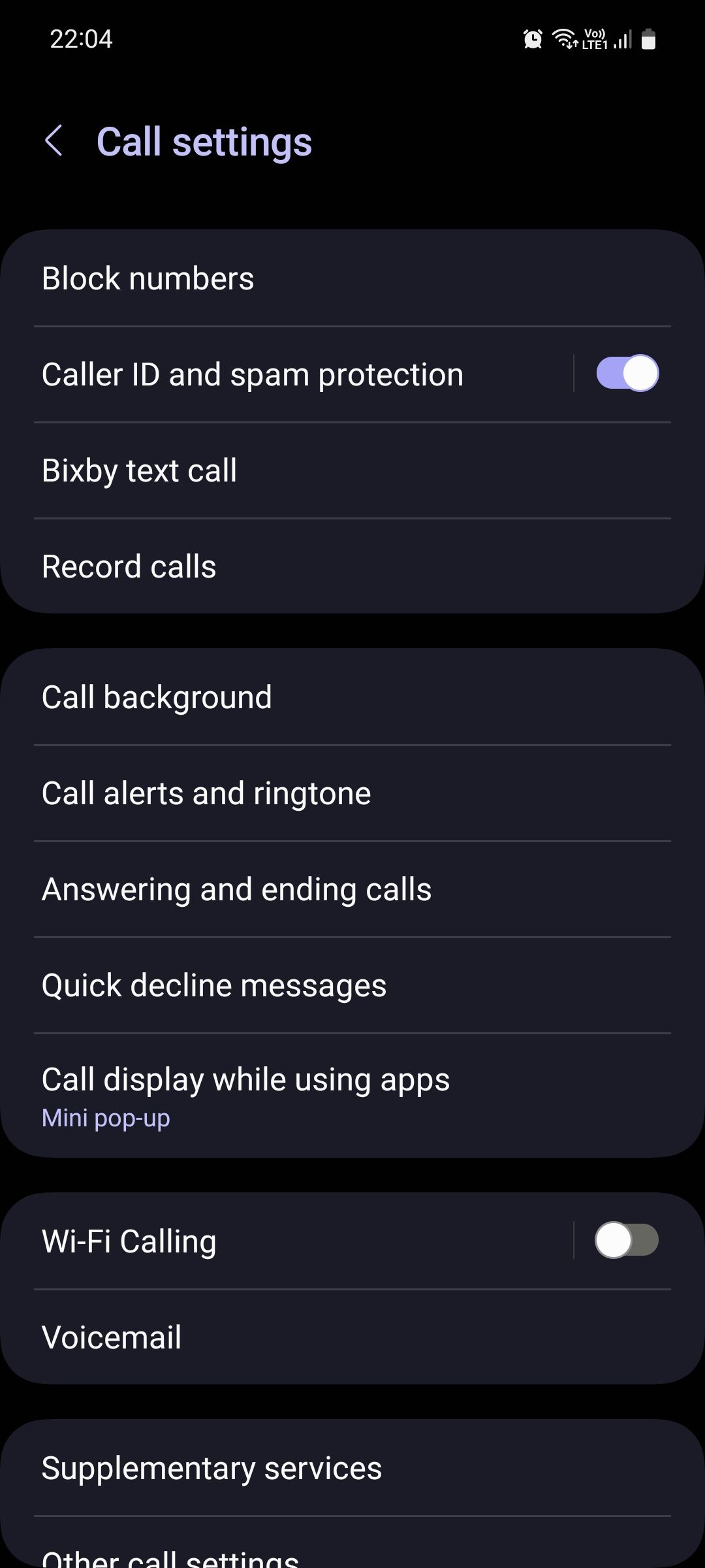 Samsung Phone app Call settings