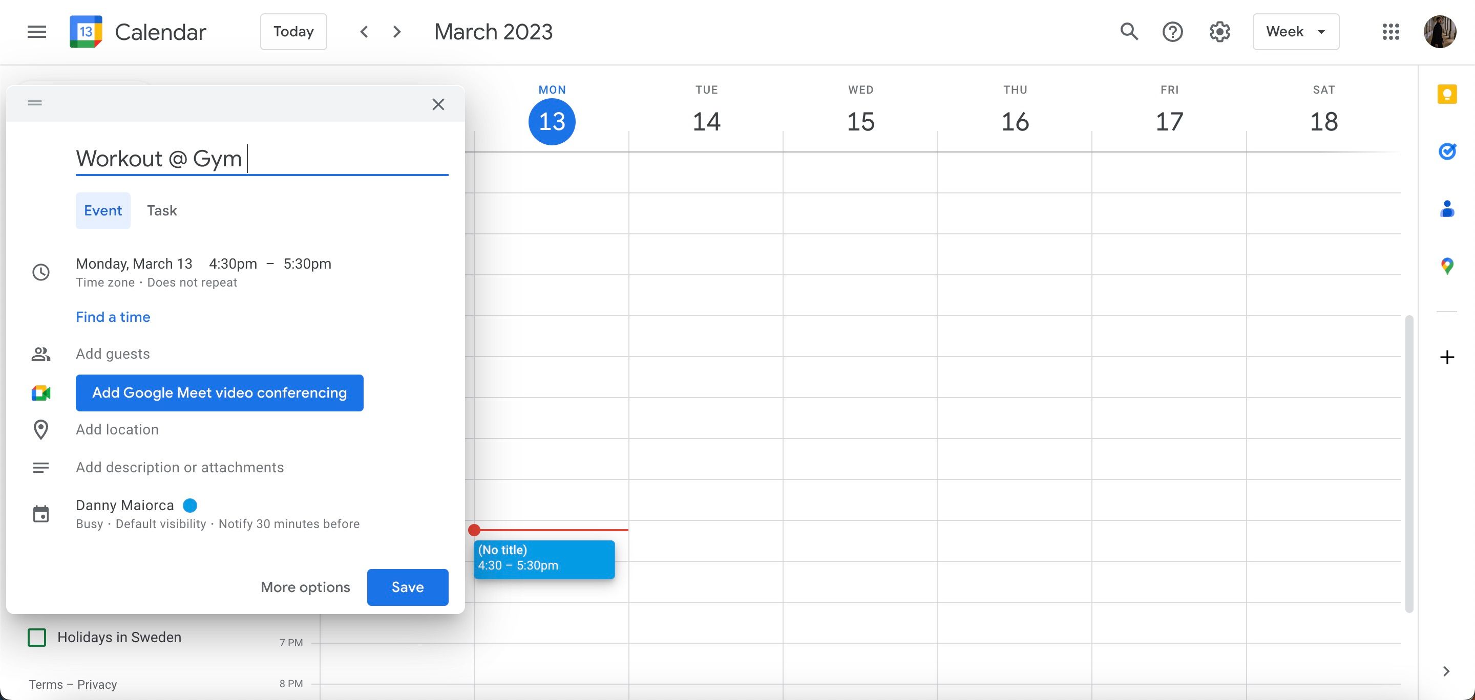 Screenshot Jadwal Latihan Kalender Google