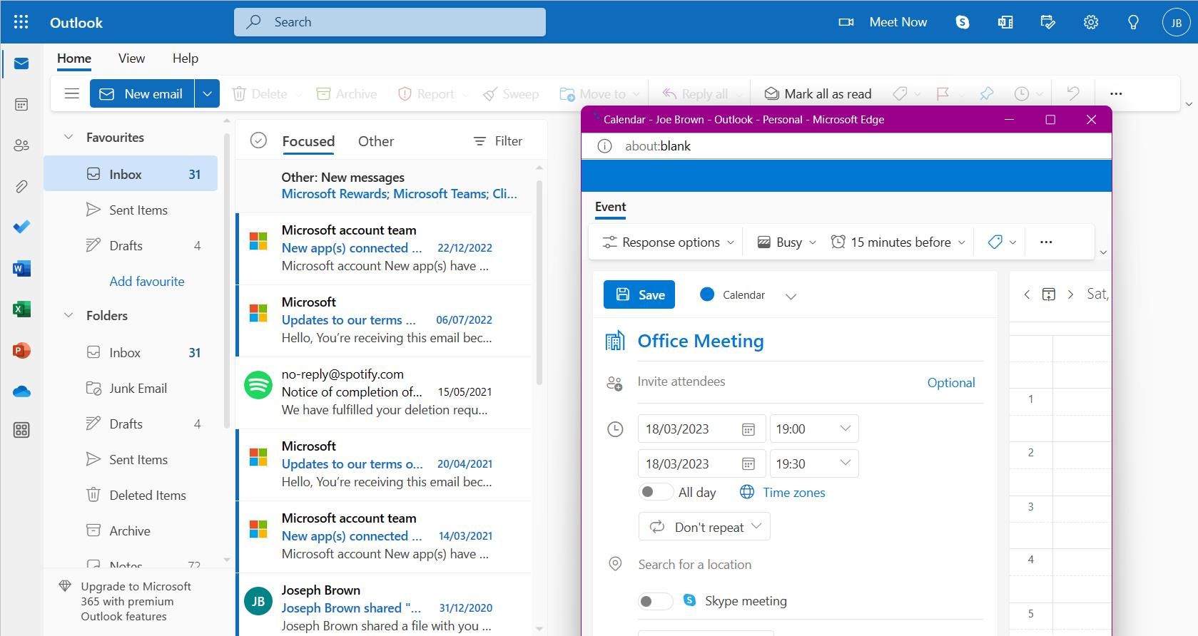 Scheduling new event in Microsoft Outlook