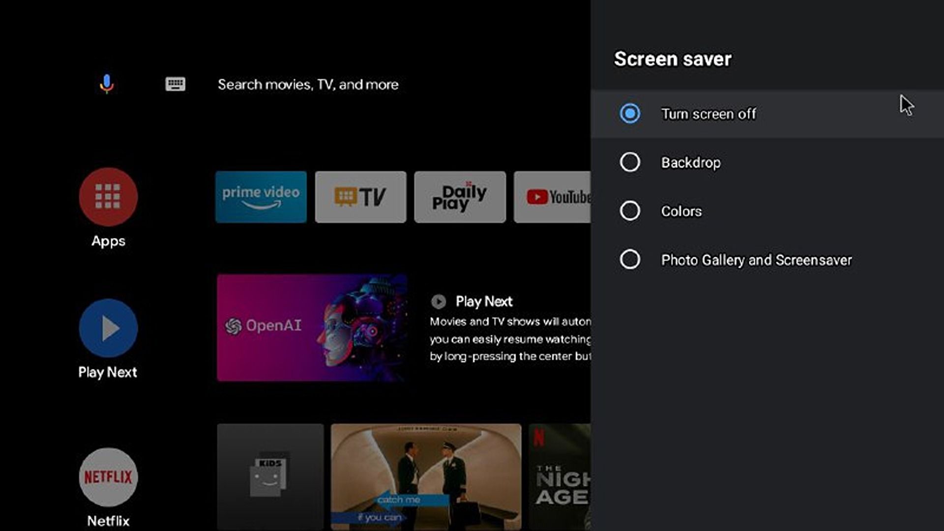 Screen saver modes on Android TV