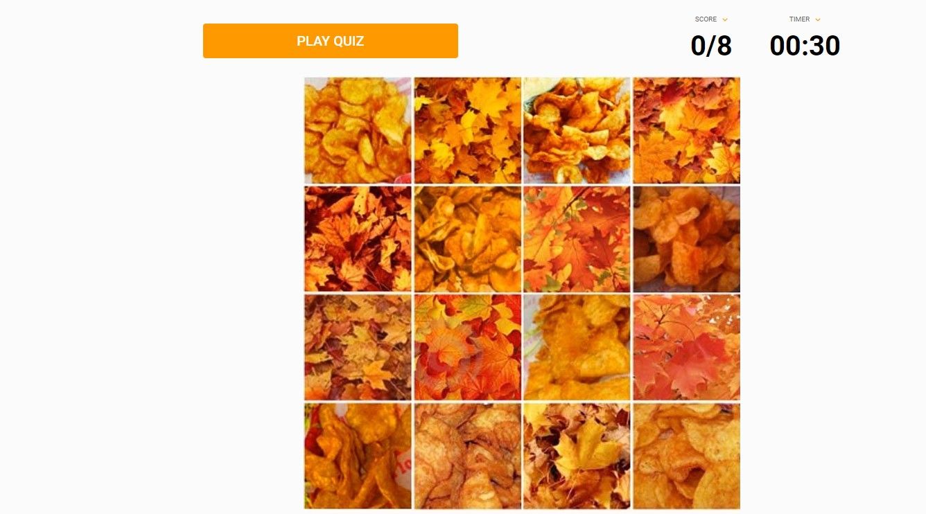 A 4x4 montage of BBQ potato chips and leaves