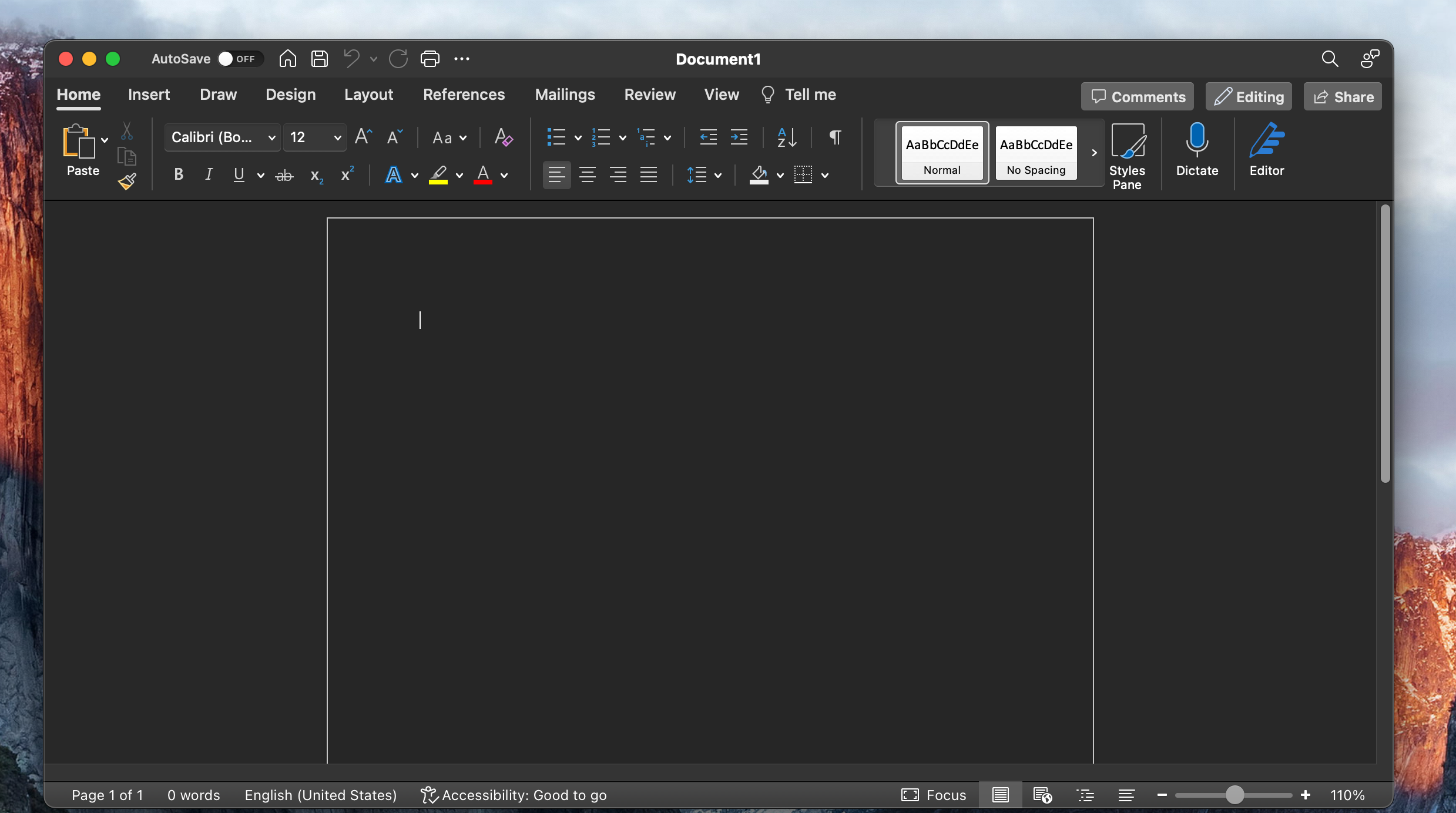 Cuplikan layar memperlihatkan penggeser zoom di Microsoft Word