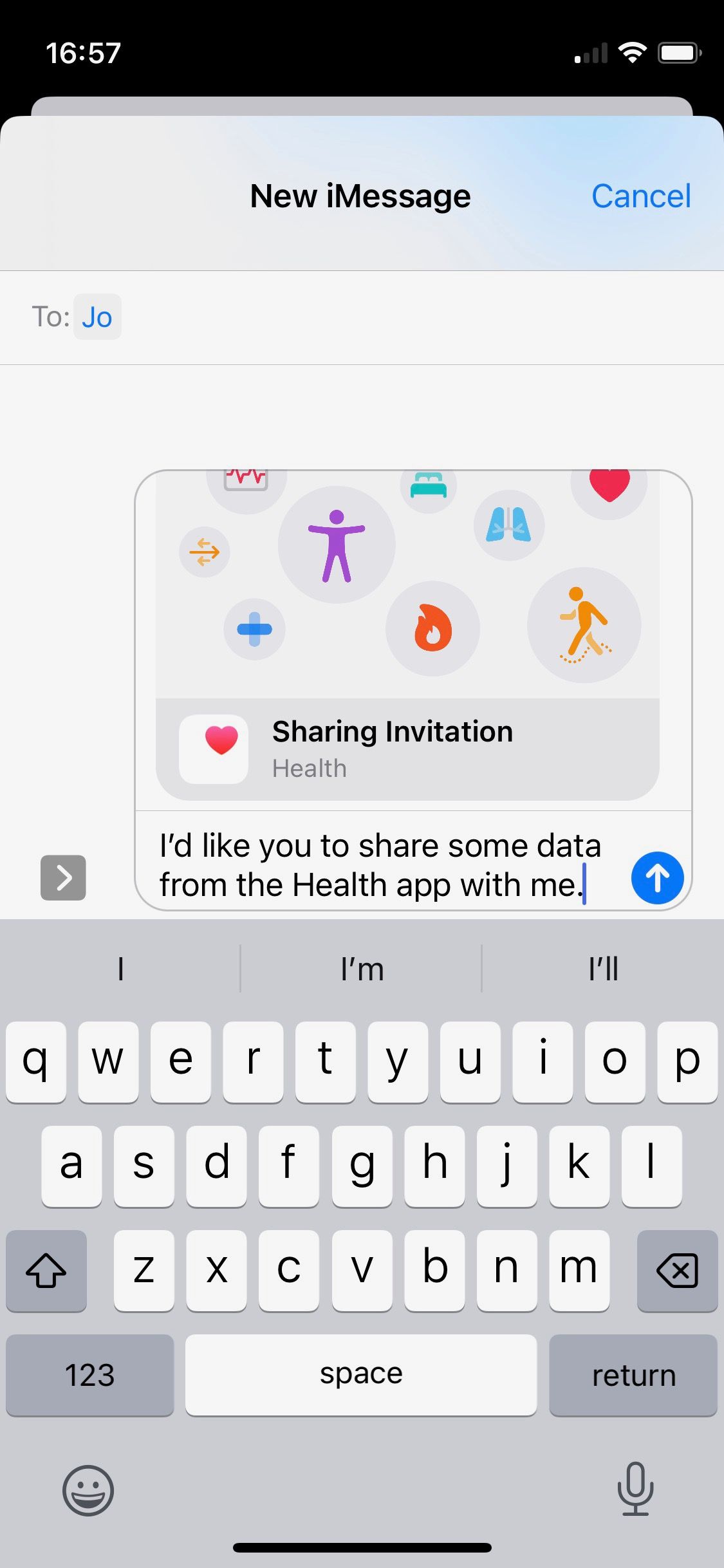 Screenshot of Apple Health Sharing Invitation message