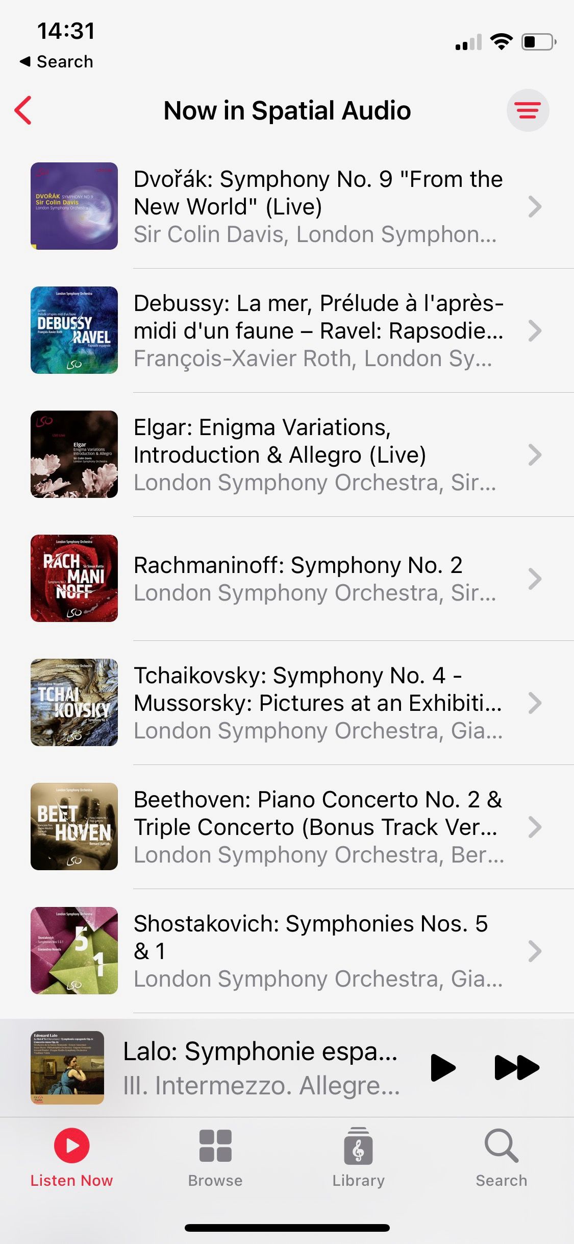 Screenshot of Apple Music Classical Spatial Audio content