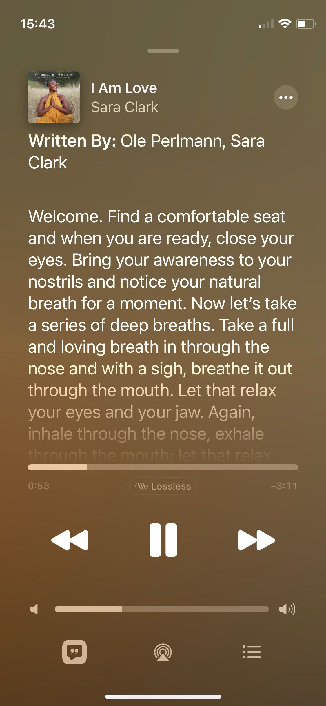 Screenshot of Apple Music sample meditation play screen