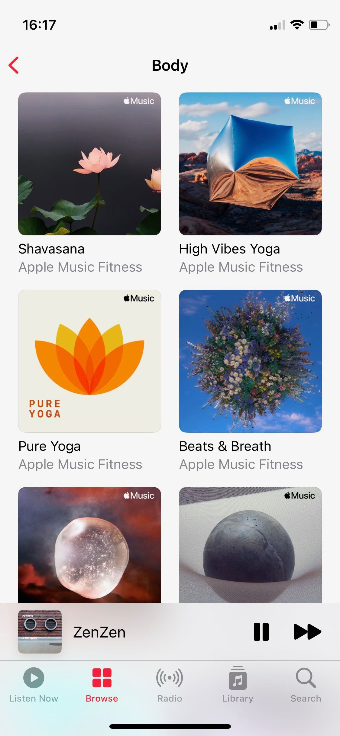 Screenshot of Apple Music Wellbeing Body section